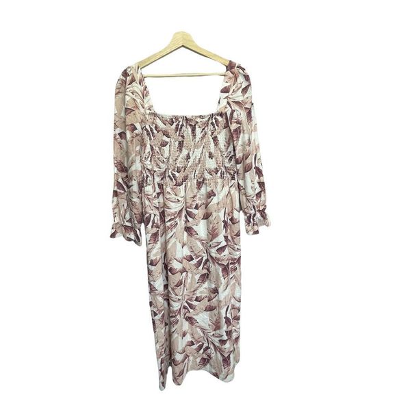 House of Harlow 1960 Womens Large Dress Midi Pink Floral Leaves Puff Sleeves - Picture 5 of 13